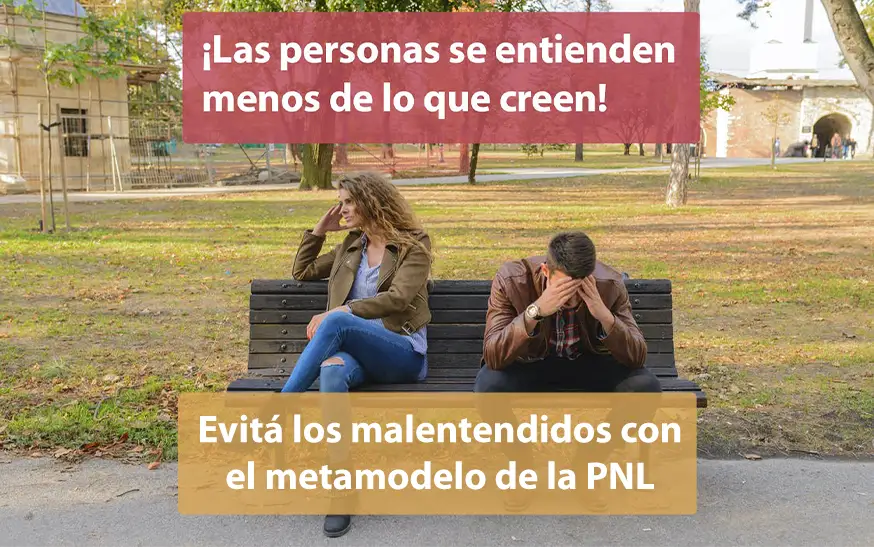 MALENTENTIDOS_PORTADA Imagen de un hombre y una mujer en el banco de una plaza, ambos tomándose la cabeza y mirando en direcciones distintas. Leyenda: Las personas se entienden menos de lo que creen.